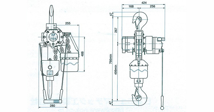 RHL-2800拉桿式氣動(dòng)葫蘆尺寸參數(shù)